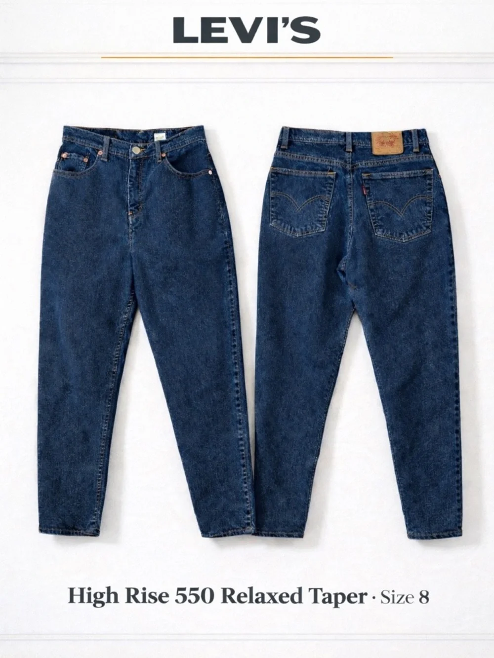 Levi’s 550 High Rise Relaxed Taper Mom Jeans Women’s Size 8 Dark Wash Denim
